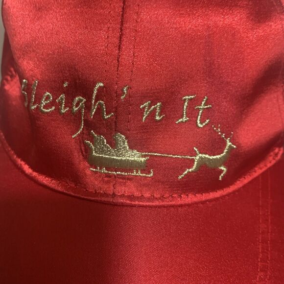 Red Satin Christmas Hat Cap Sleigh’n It Strapback "Collectioneighteen" - Picture 3 of 8